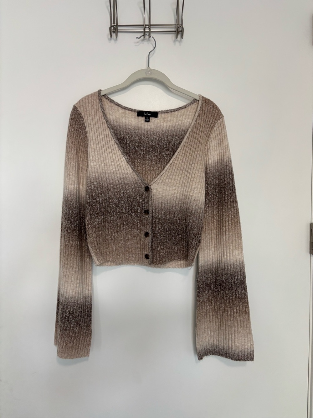 Lulu's Brown Ombre Ribbed V-Neck Button Cardigan